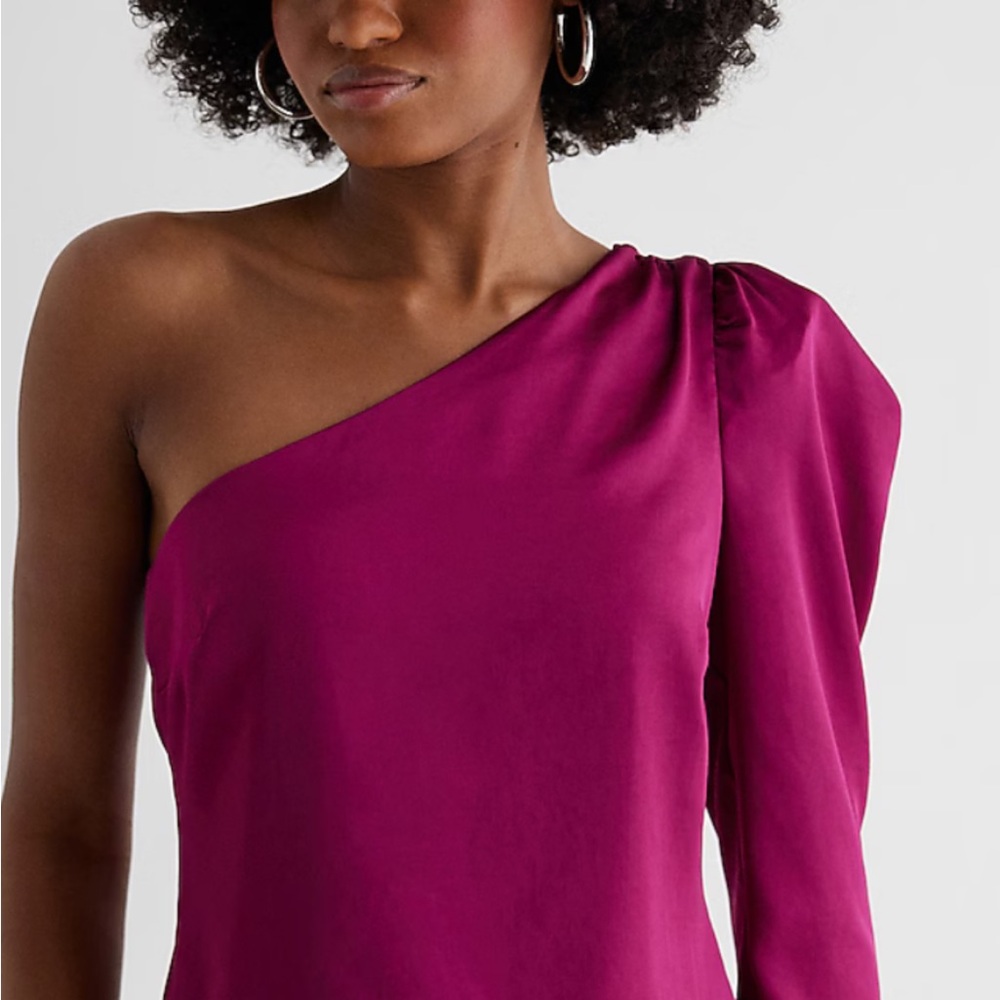 🛍️NWT Express Satin One Shoulder Puff Sleeve XL Top Wild Orchid Color
